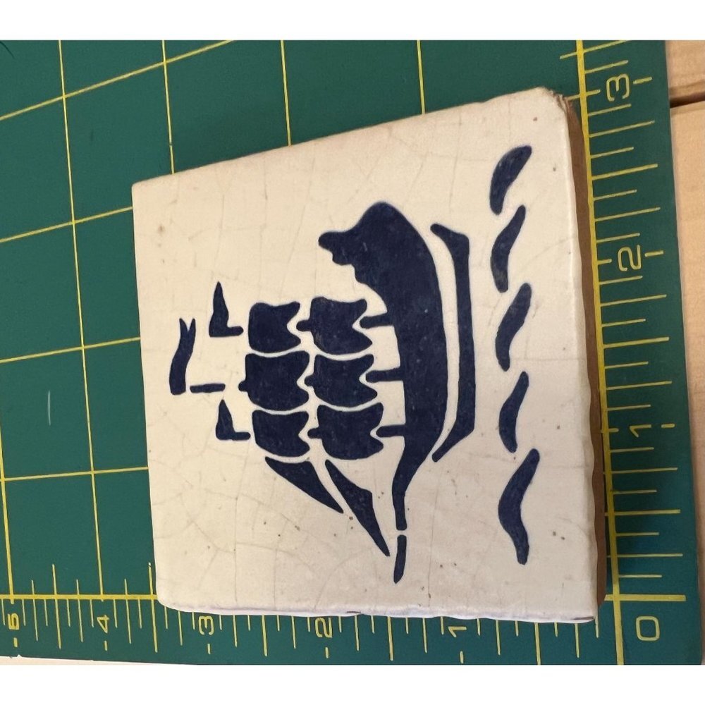 Small tiles Galleon Ship Blue & White 2 3/4 square 23 tiles - Picture 5 of 6